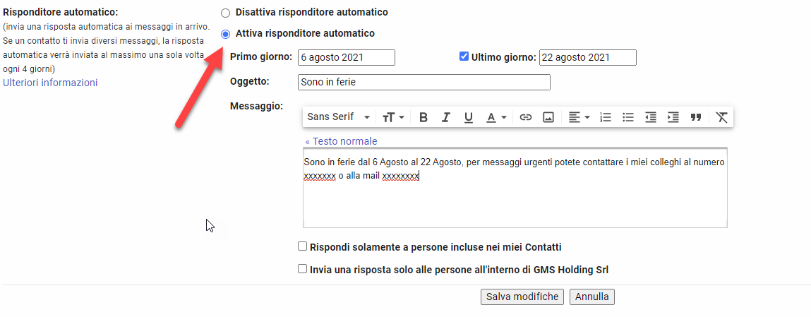 Configurare La Risposta Automatica In Gmail Open Plug Servizi Ict