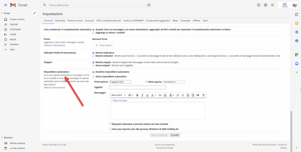 Configurare la RISPOSTA AUTOMATICA in Gmail